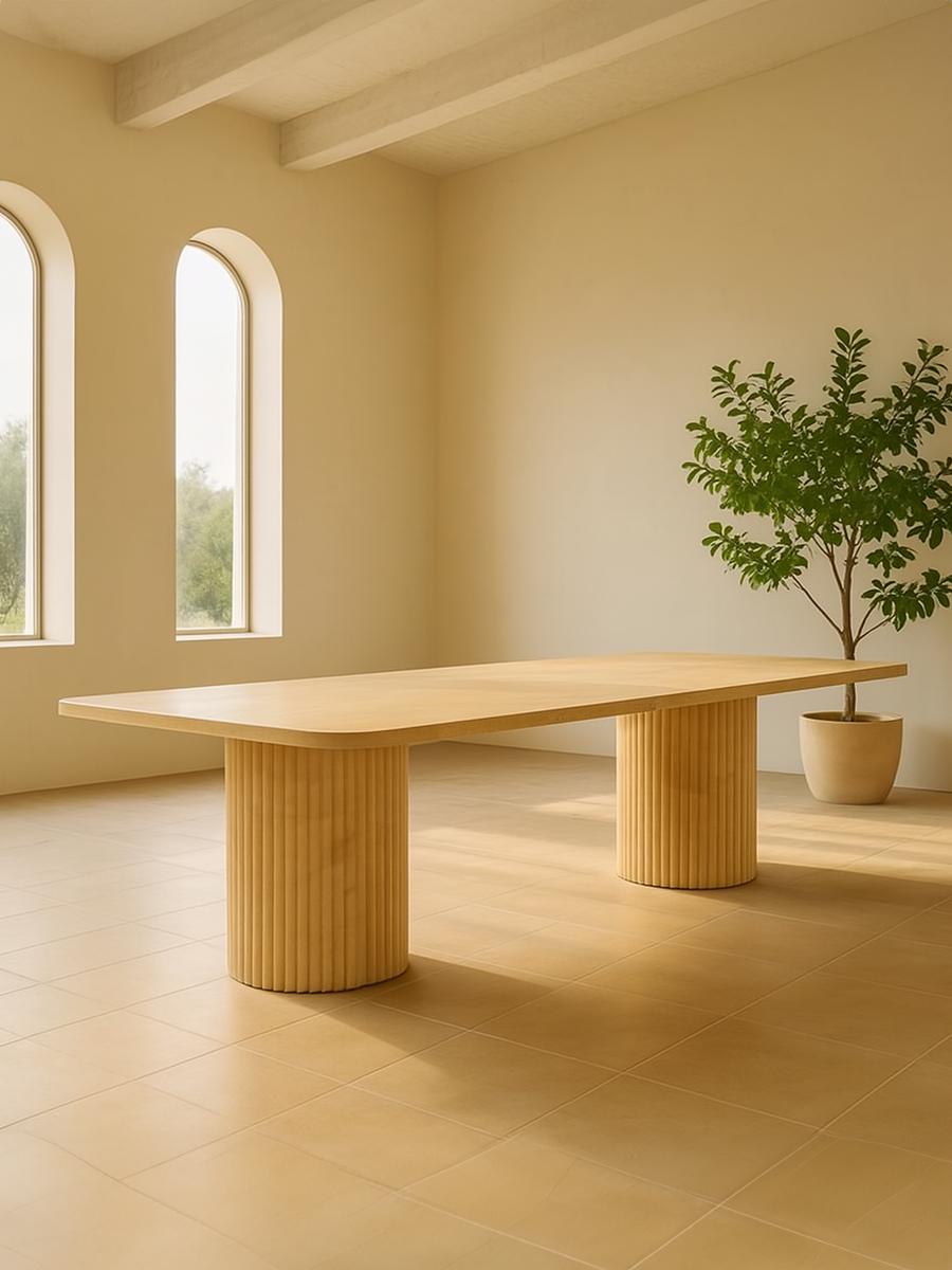 Handcrafted Rectangular Travertine Table – Solid Natural Stone Dining or Office Table with Minimalist Design