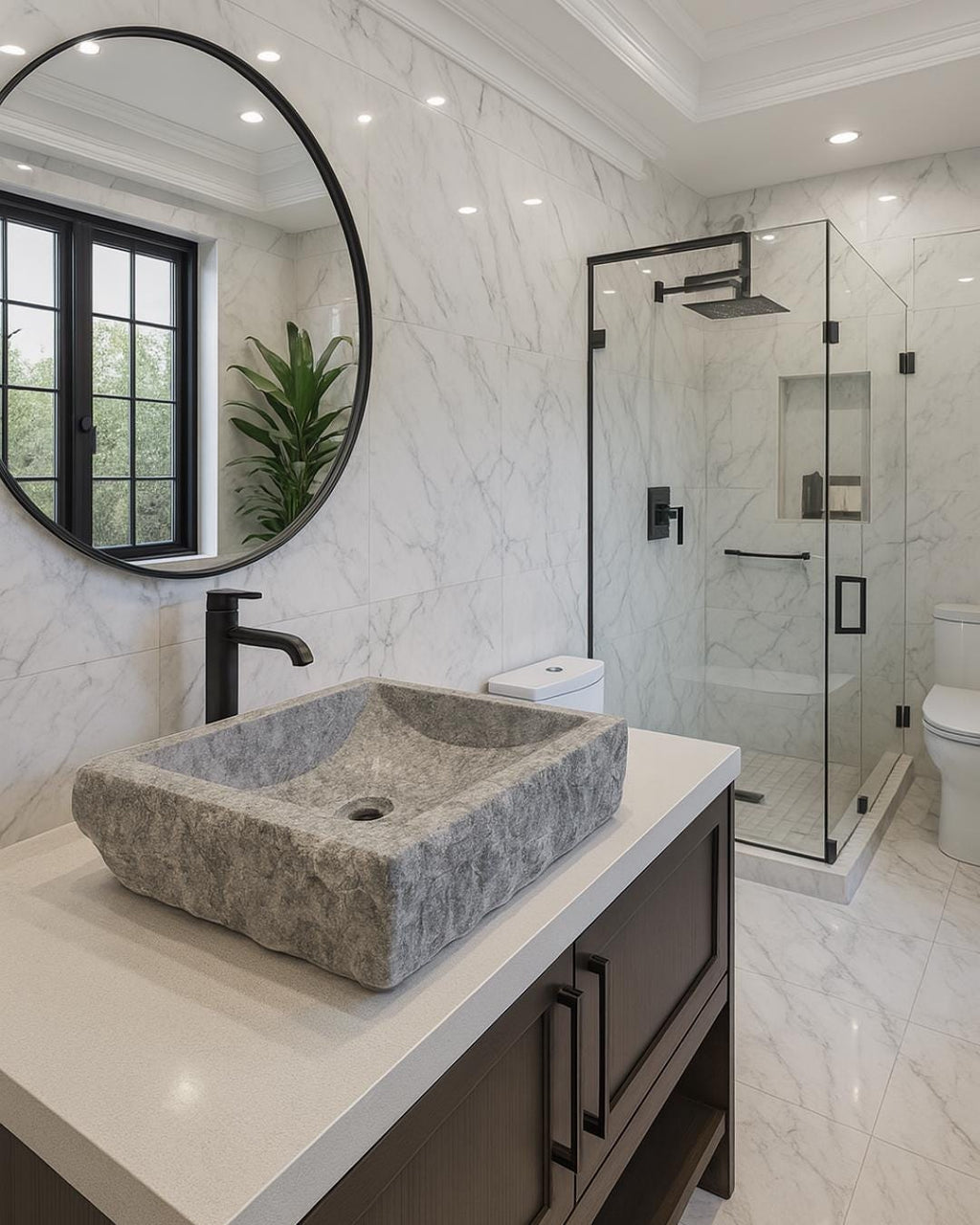 Handmade Grey Stone Sink Natural Stone Basin Custom Size Luxury Bathroom Vanity