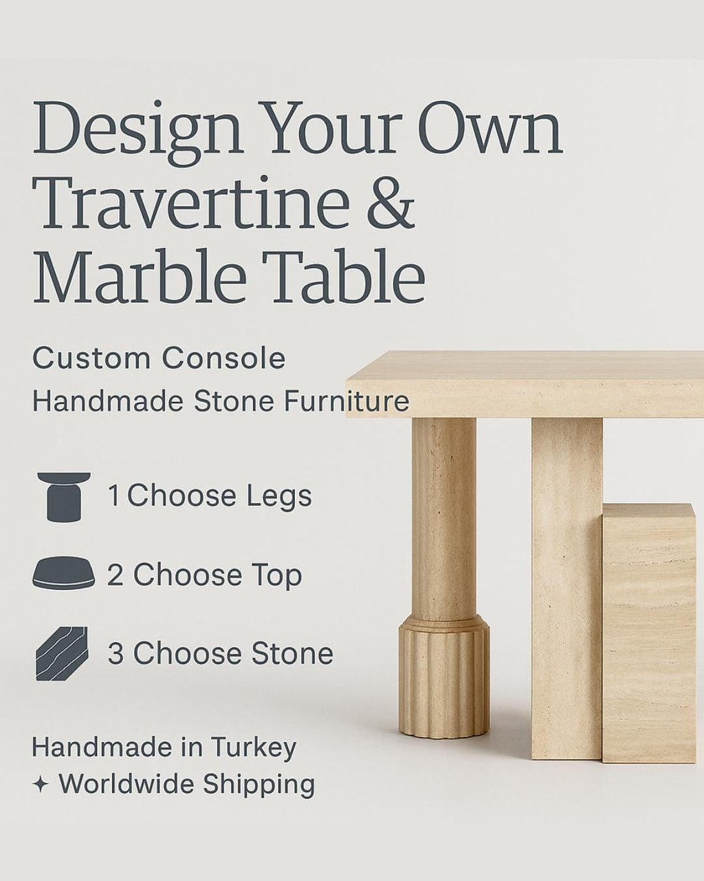 Custom Handmade Travertine Console Table: Design Your Own Stone Furniture