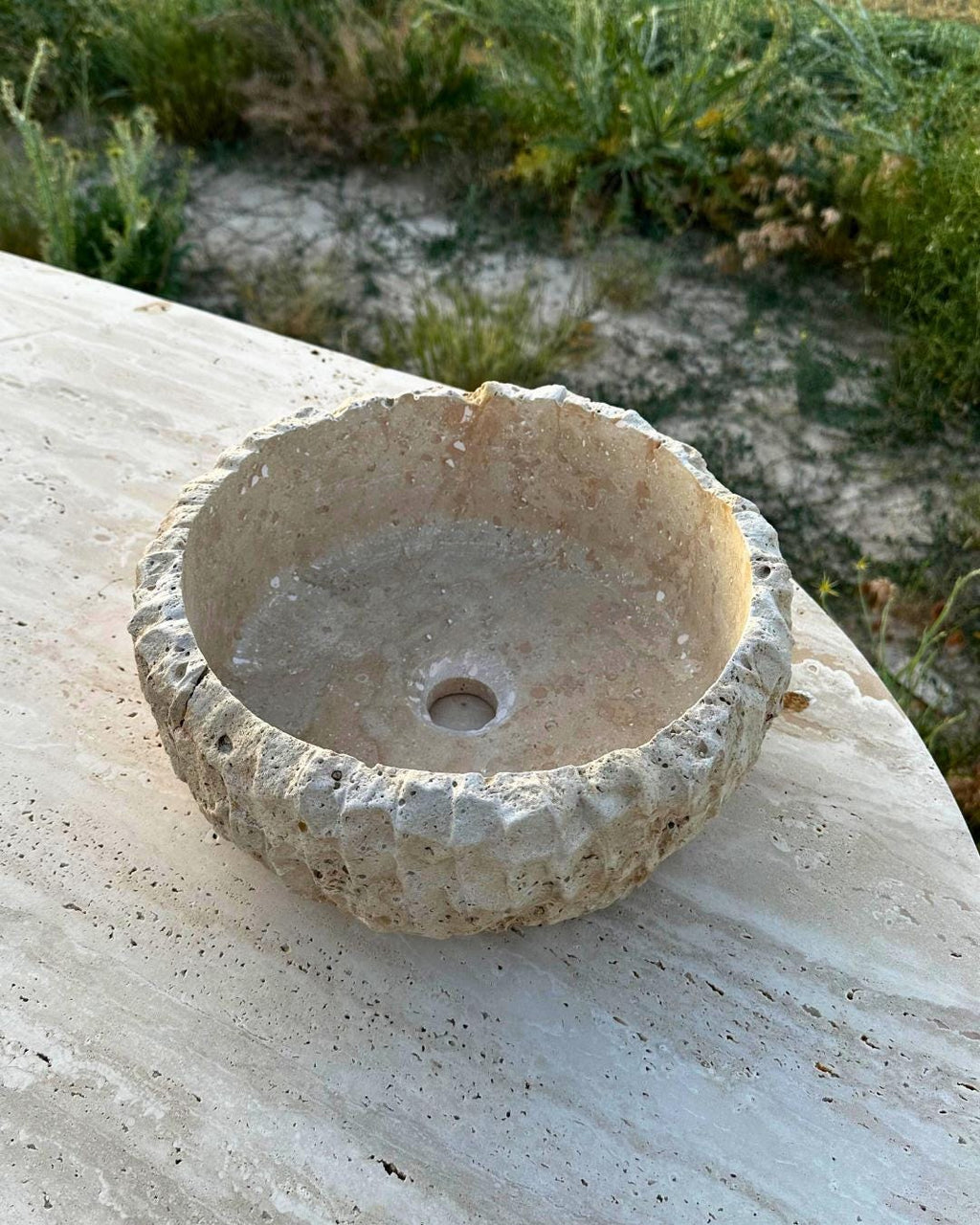 Travertine Round Natural Stone Sink: Luxury Bathroom Marble Sink