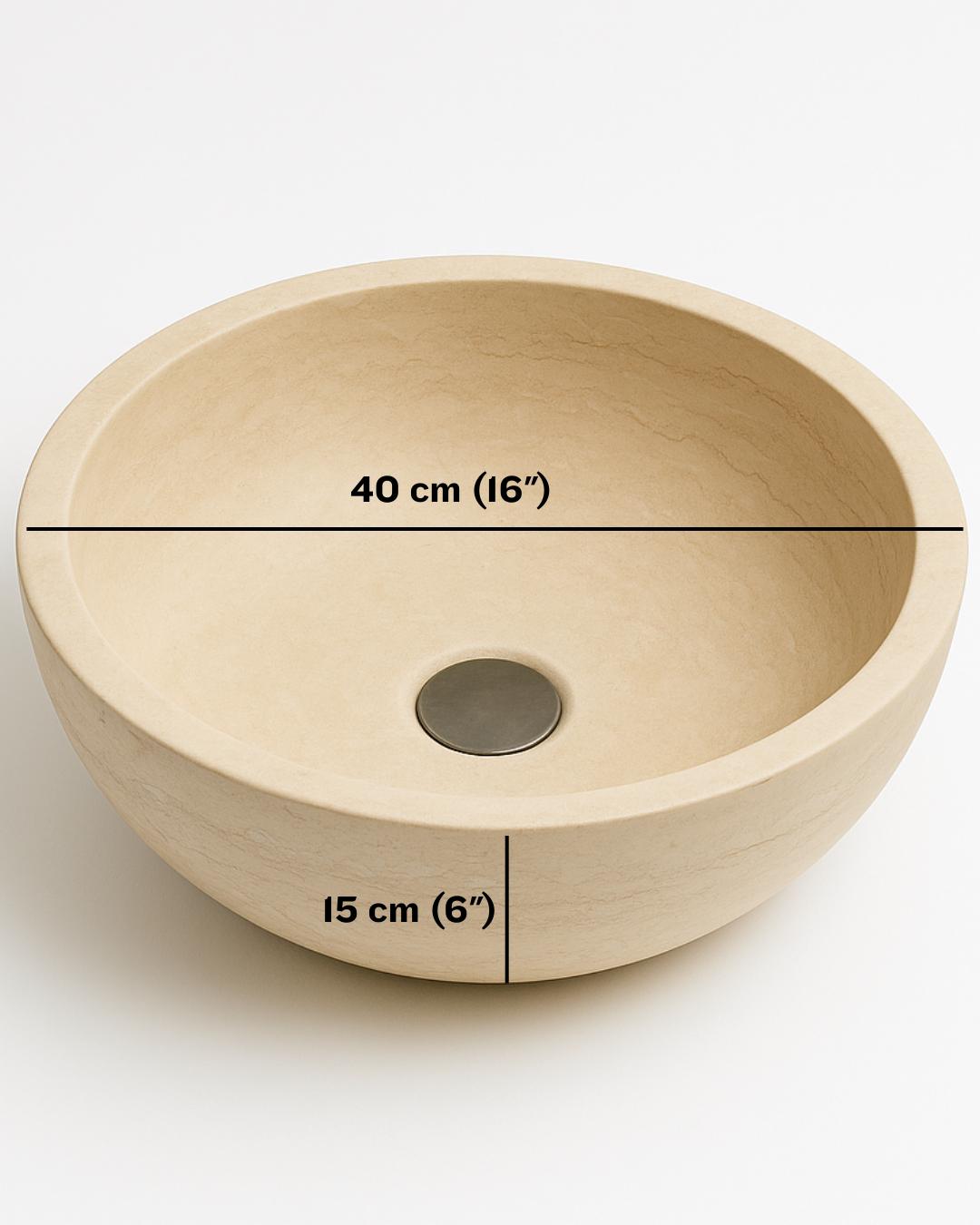 Beige Travertine Sink, Handmade Round Stone Basin, Natural Marble Bathroom Vanity