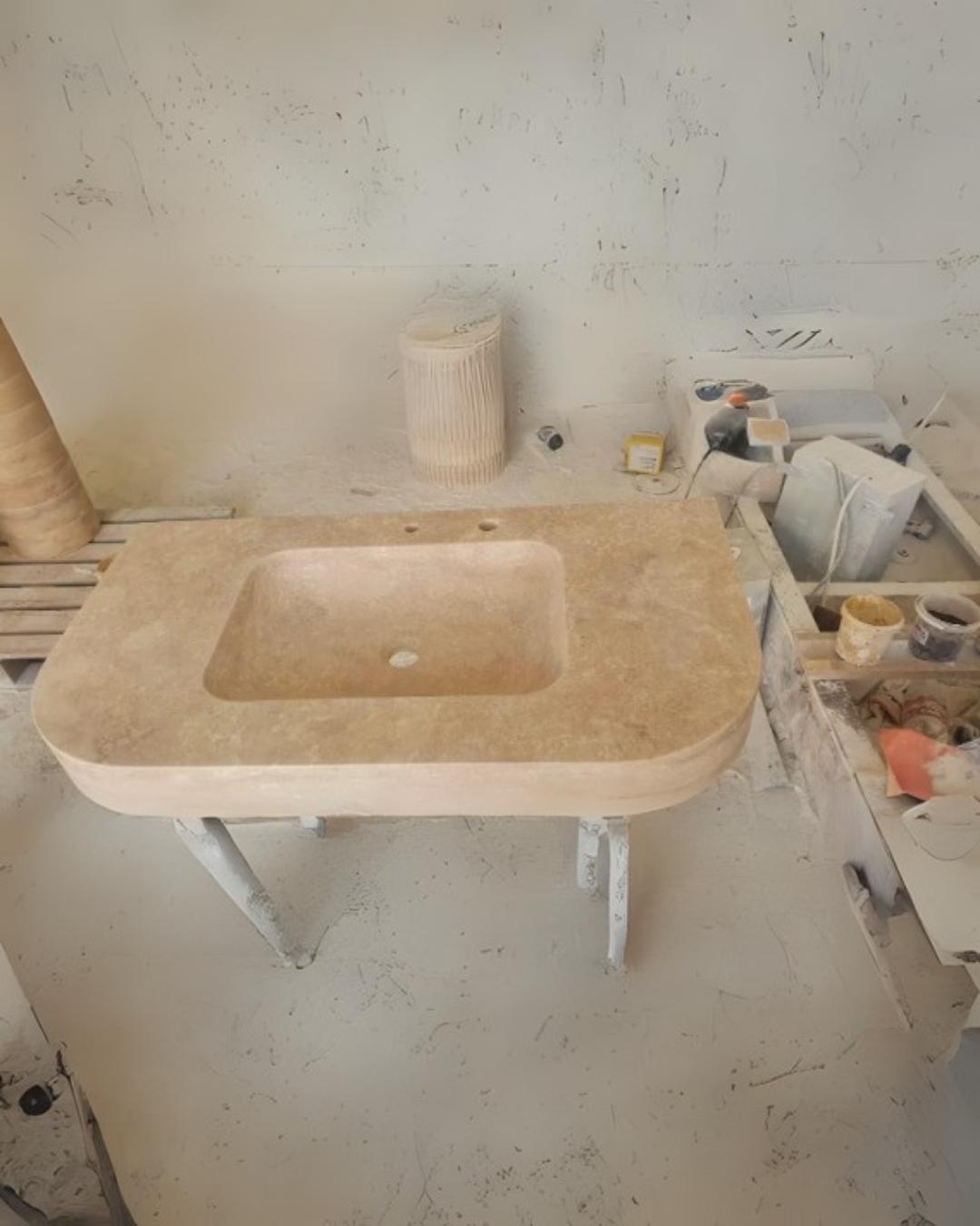 Handmade Travertine Stone Sink: Rustic Bathroom Vanity, Honed Finish