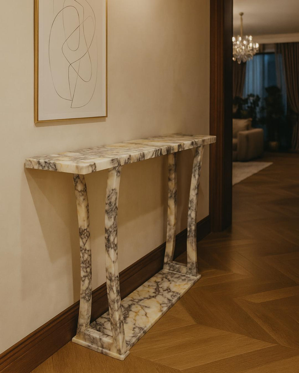 Handmade Calacatta Viola Marble Console Table: Modern Entryway Table