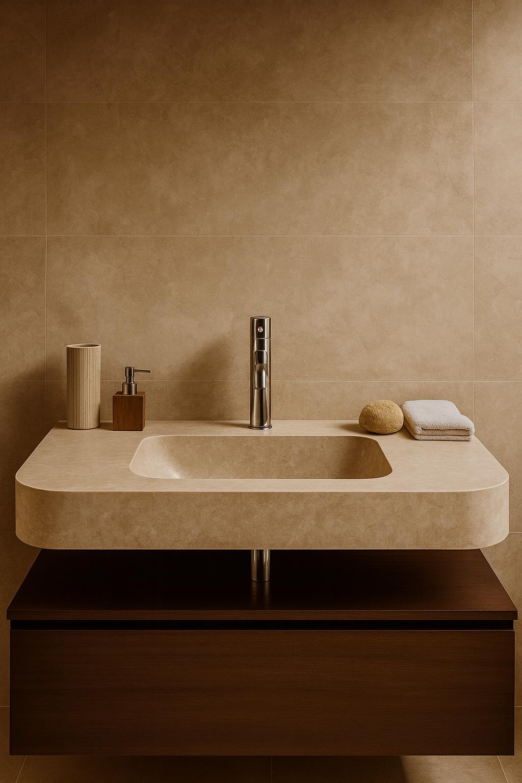 Handmade Travertine Stone Sink: Rustic Bathroom Vanity, Honed Finish