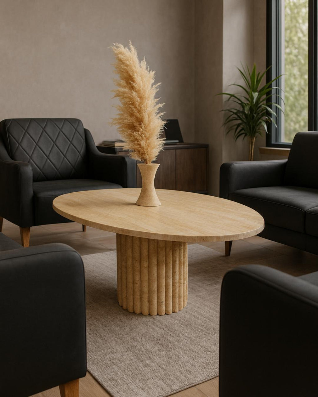 Handmade Travertine Coffee Table: Natural Stone, Fluted Base