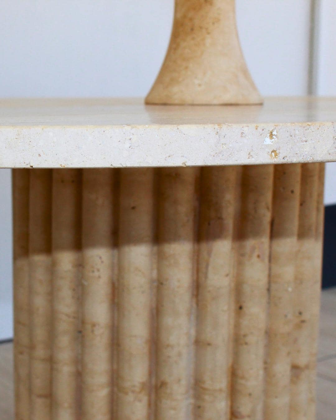 Handmade Travertine Coffee Table: Natural Stone, Fluted Base
