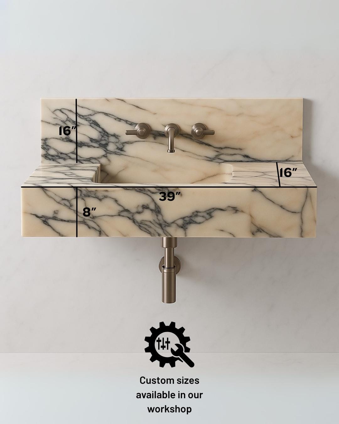 Calacatta Viola Marble Wall-Mounted Marble Sink, Handmade Stone Basin, Modern Luxury Bathroom Vanity
