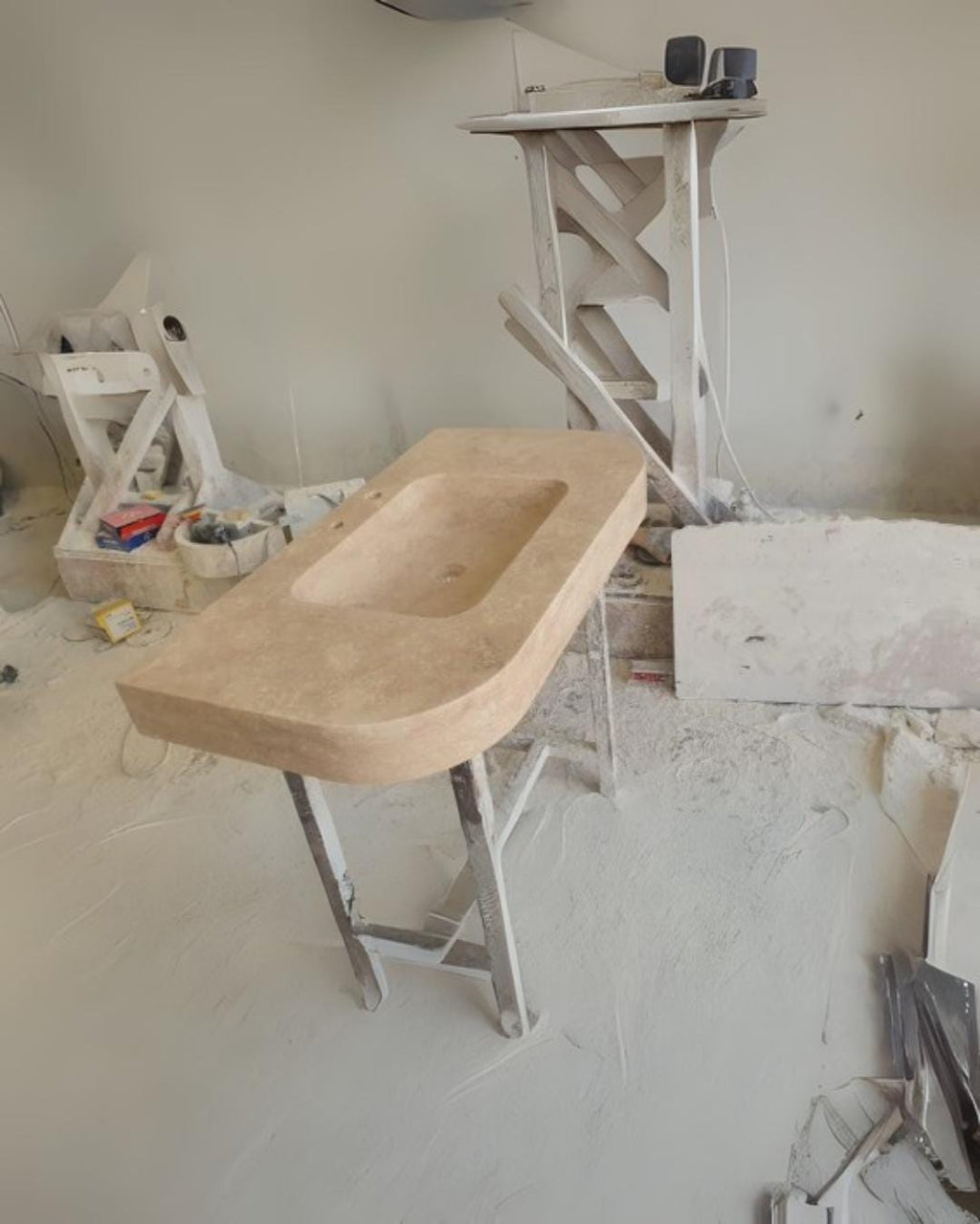 Handmade Travertine Stone Sink: Rustic Bathroom Vanity, Honed Finish