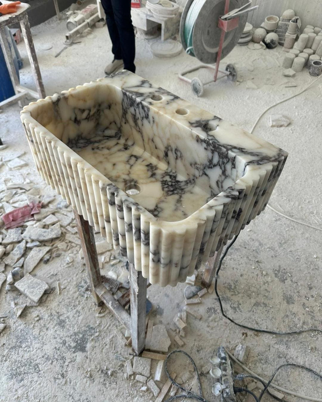 Hand Carved Calacatta Viola Luxury Marble Sink: Custom Wall Mount Countertop Vanity Basin