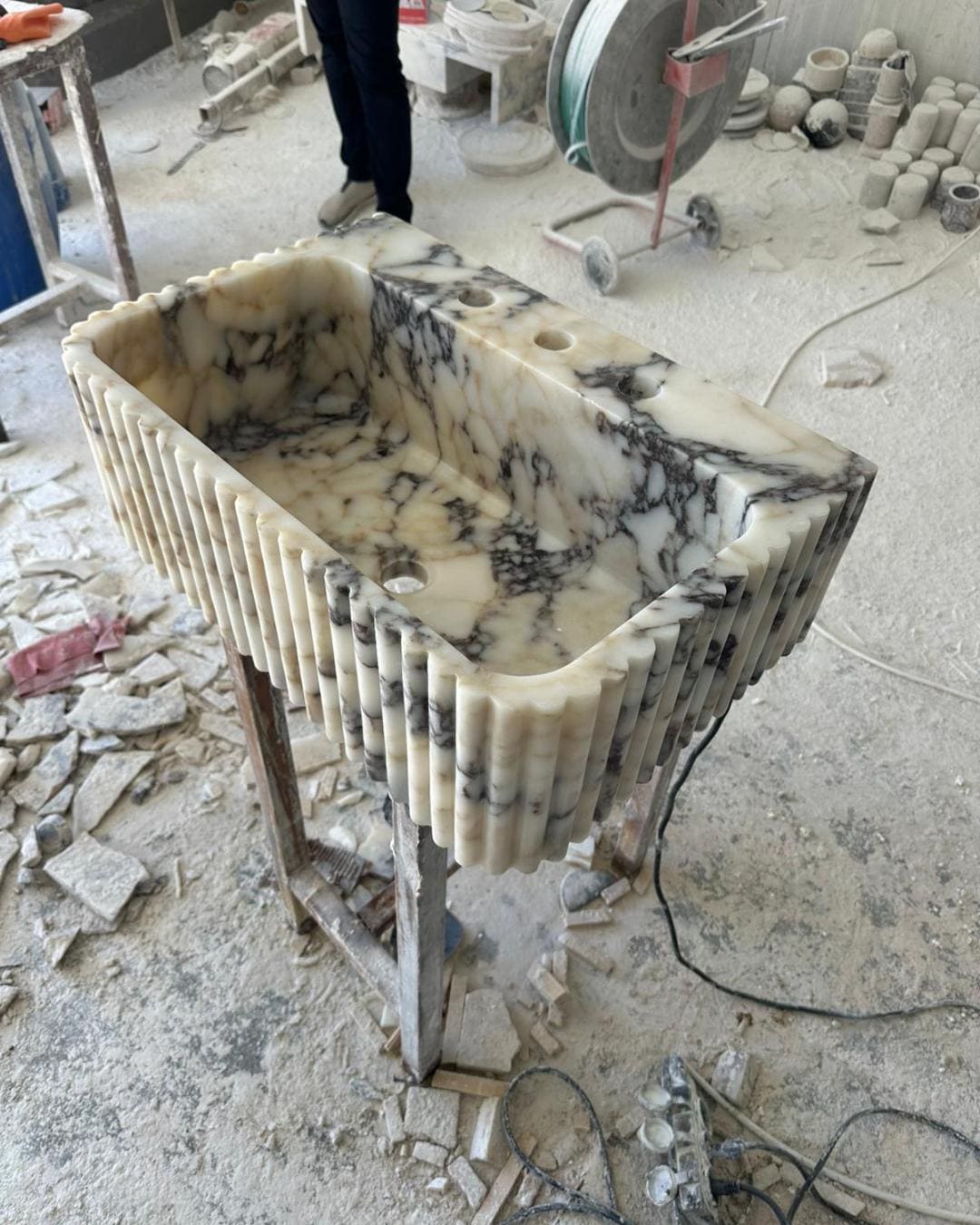 Hand Carved Calacatta Viola Luxury Marble Sink: Custom Wall Mount Countertop Vanity Basin
