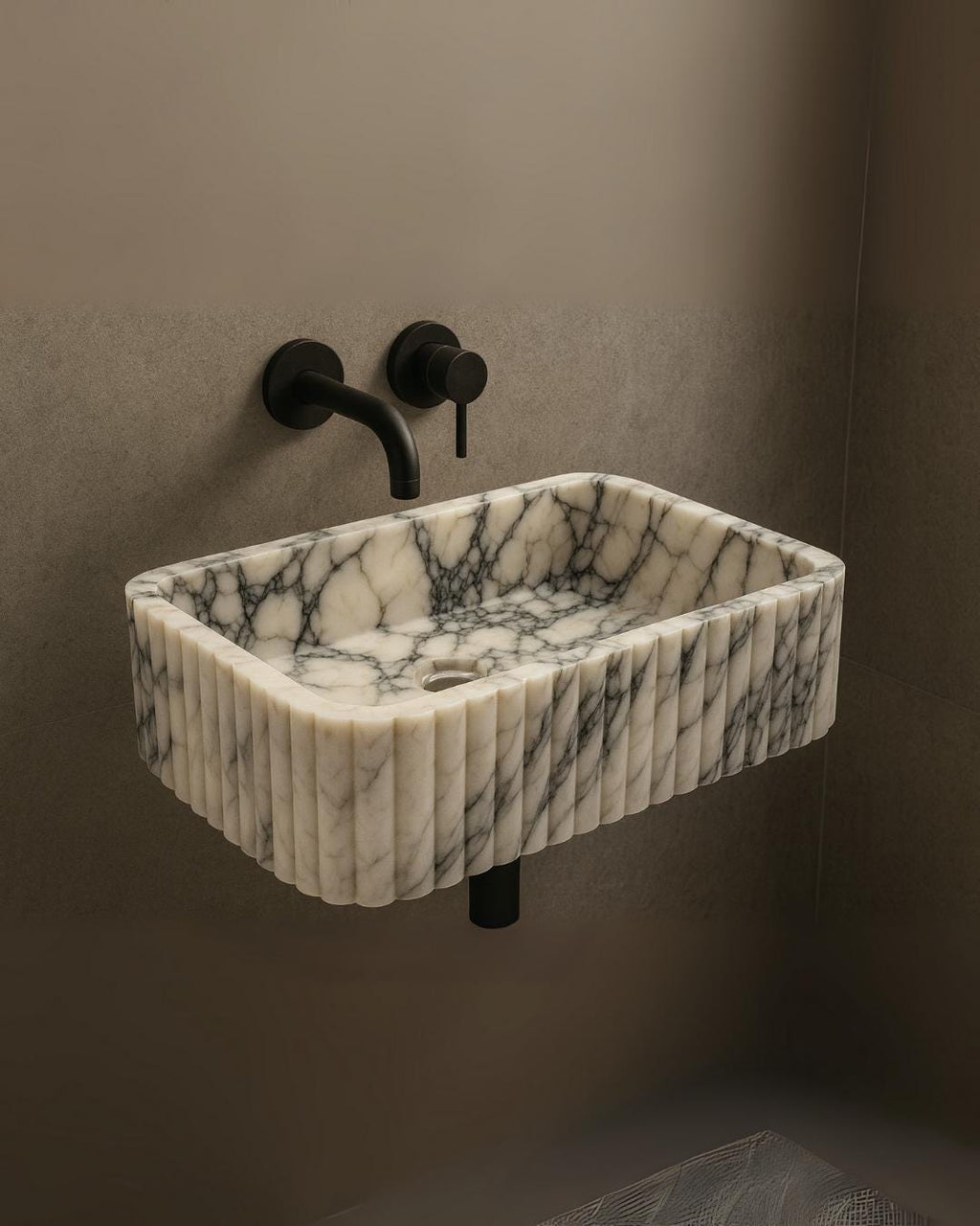 Hand Carved Calacatta Viola Marble Sink: Custom Wall Mount Vanity Basin Luxury Bathroom