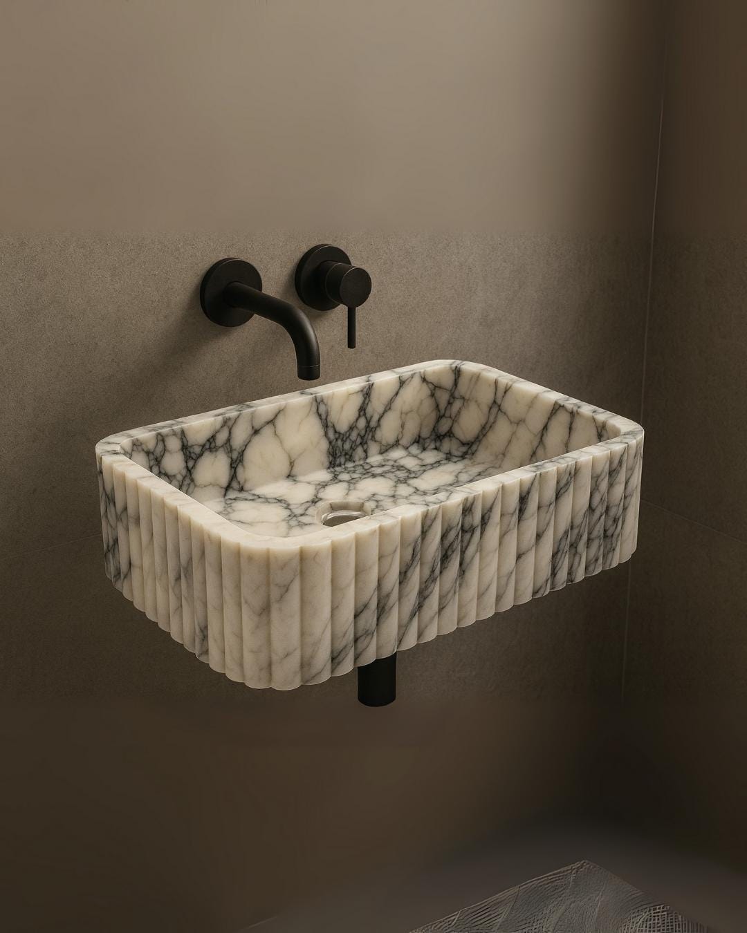 Hand Carved Calacatta Viola Marble Sink: Custom Wall Mount Vanity Basin Luxury Bathroom