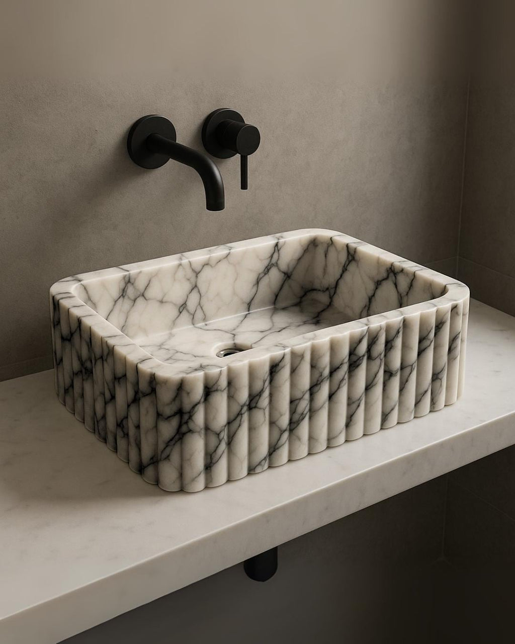 Hand Carved Calacatta Viola Marble Sink: Custom Wall Mount Vanity Basin Luxury Bathroom