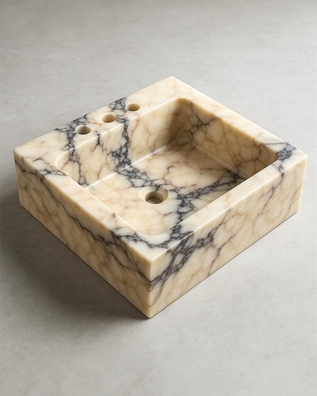 Calacatta Viola Marble Vessel Sink – Handmade Square Bathroom Basin – Customizable Natural Stone Sink