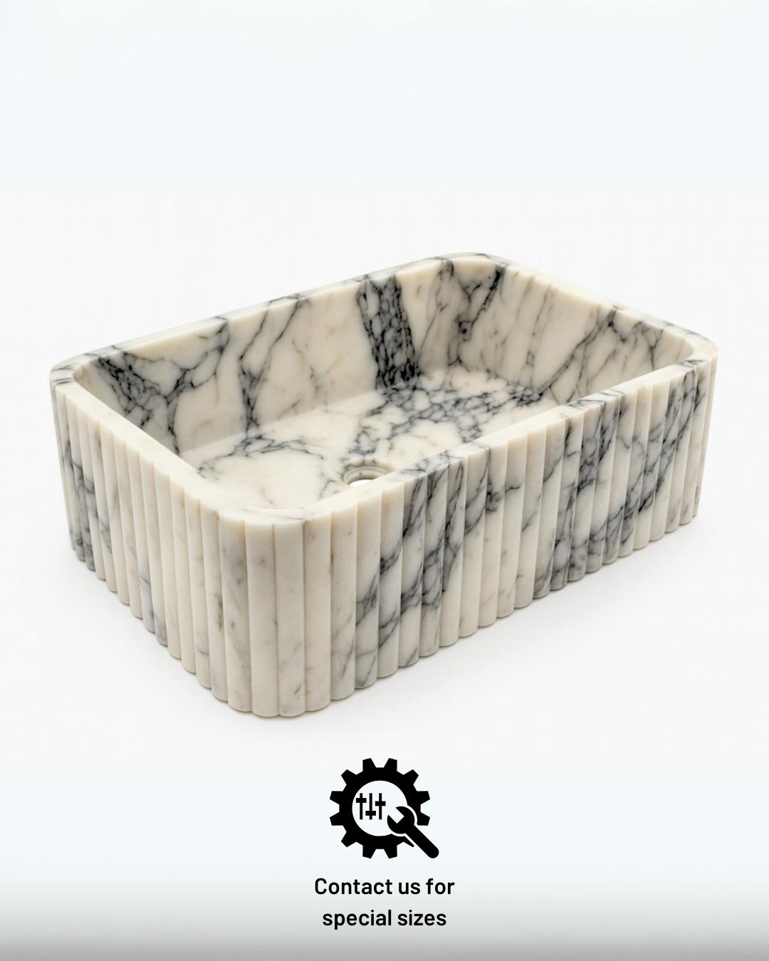 Hand Carved Calacatta Viola Marble Sink: Custom Wall Mount Vanity Basin Luxury Bathroom
