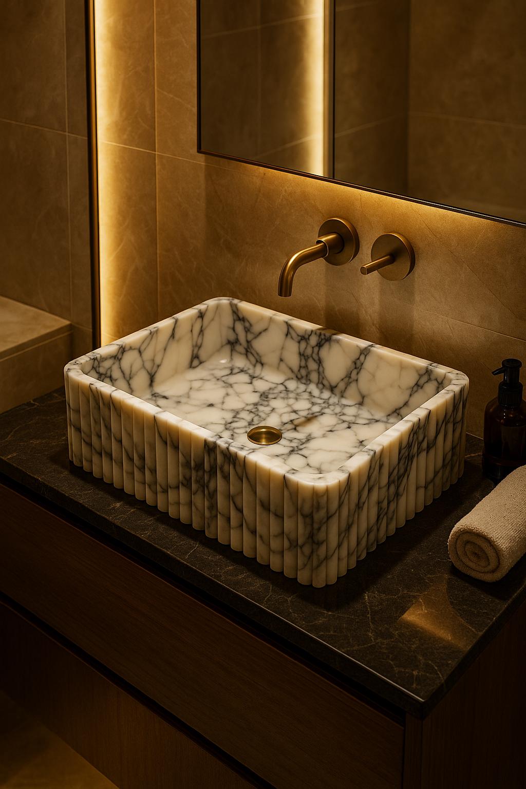 Hand Carved Calacatta Viola Marble Sink: Custom Wall Mount Vanity Basin Luxury Bathroom