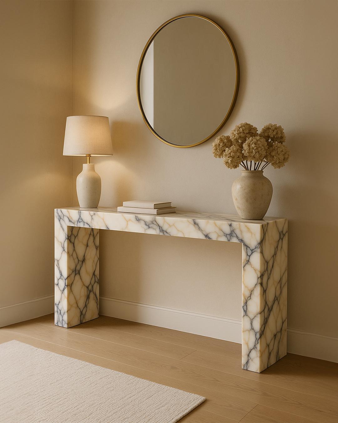 Calacatta Viola Marble Console Table Luxury Handcrafted Stone Entryway Table