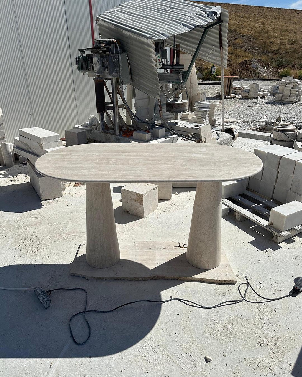 Oval Travertine Console Table: Modern Stone Entryway and Living Room Decor