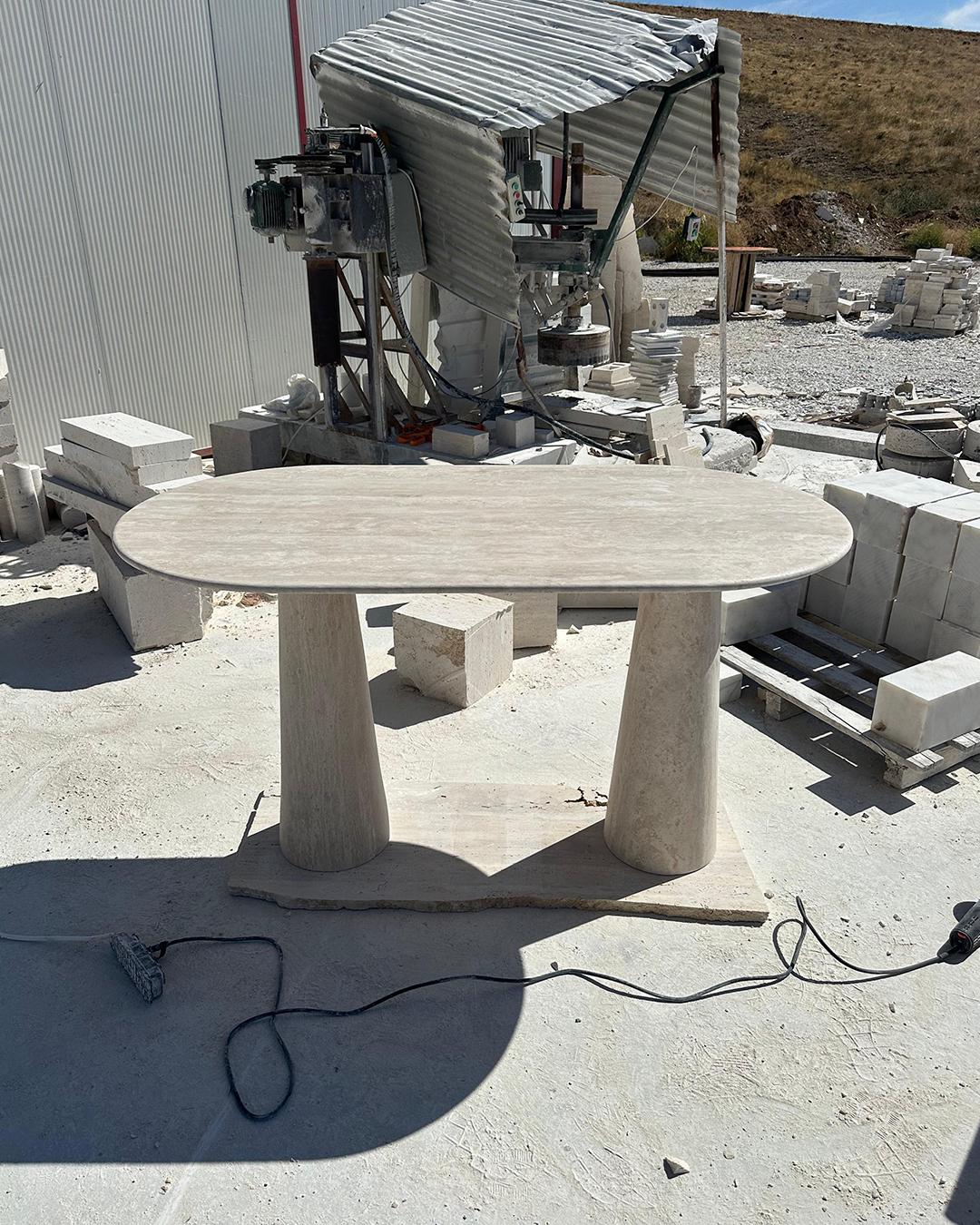 Oval Travertine Console Table: Modern Stone Entryway and Living Room Decor