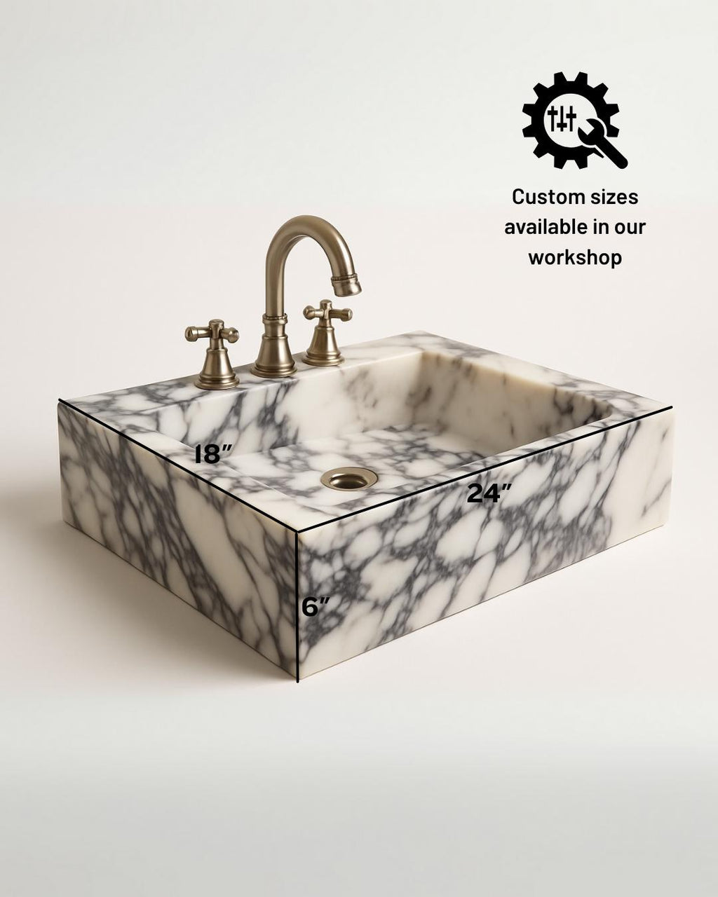 Handmade Calacatta Viola Marble Sink, Rectangular Bathroom Vessel