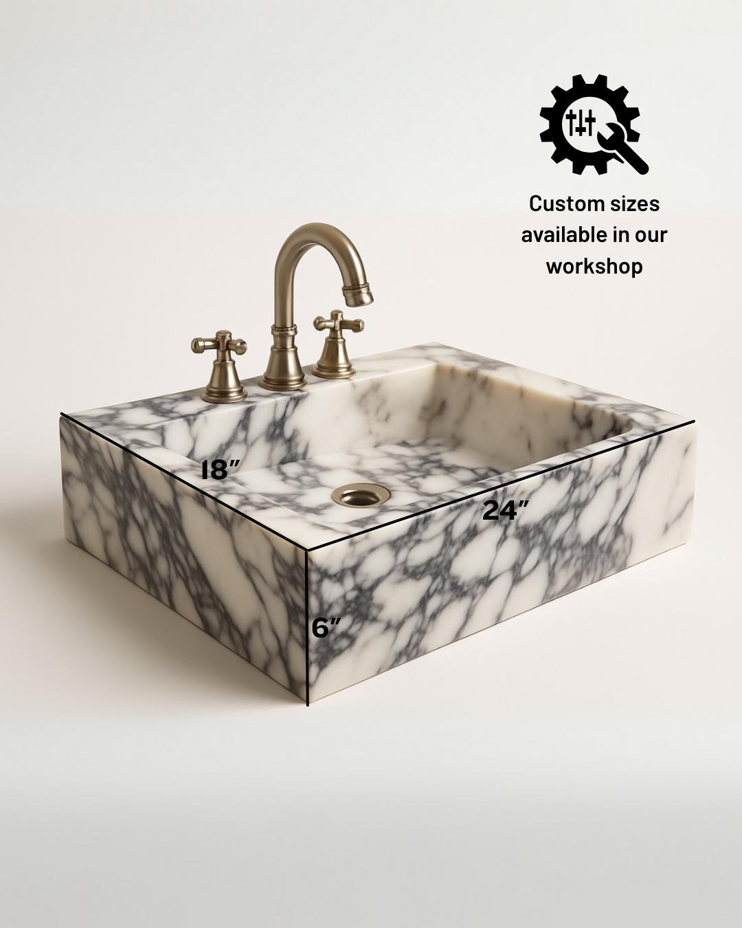 Handmade Calacatta Viola Marble Sink, Rectangular Bathroom Vessel