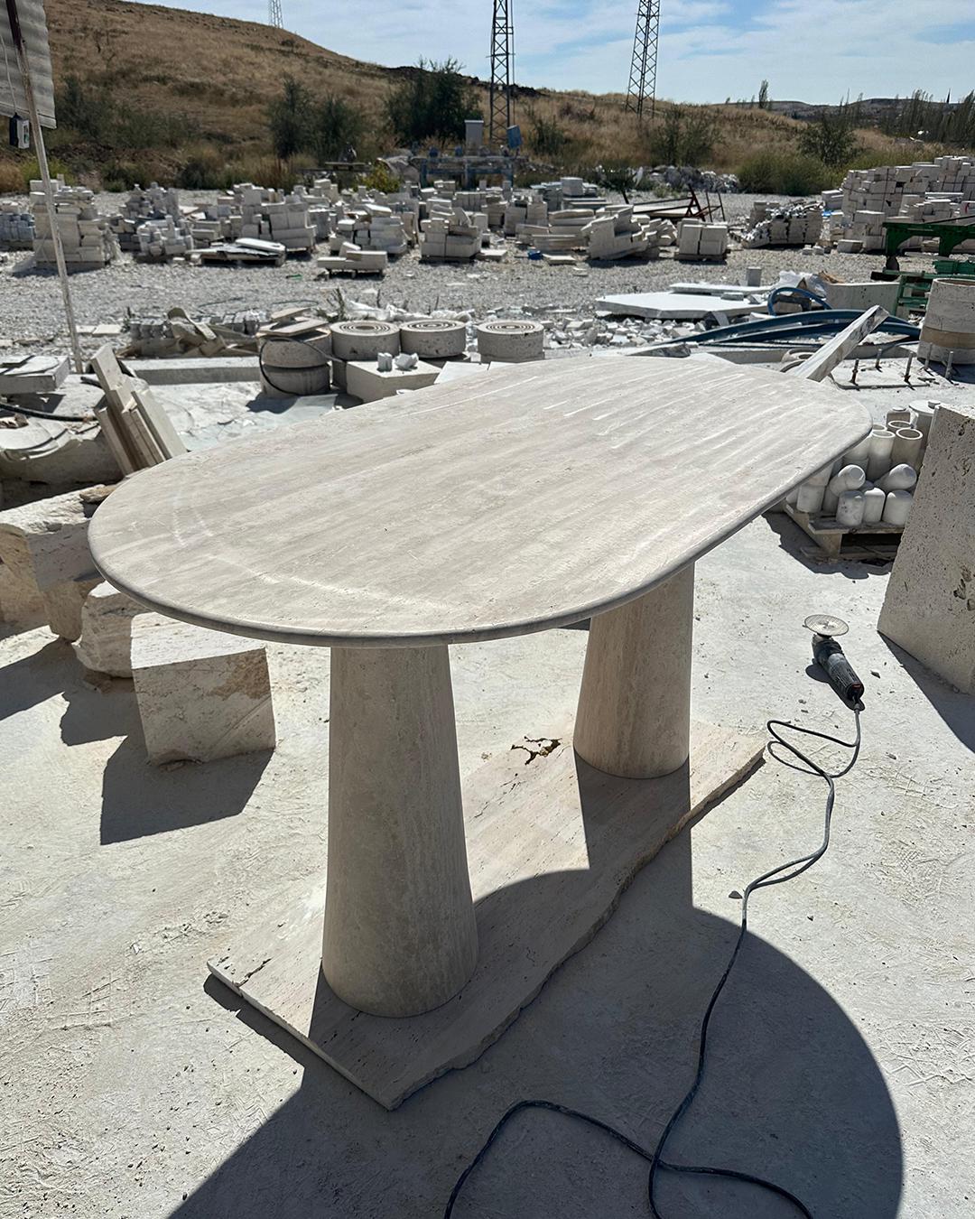 Oval Travertine Console Table: Modern Stone Entryway and Living Room Decor