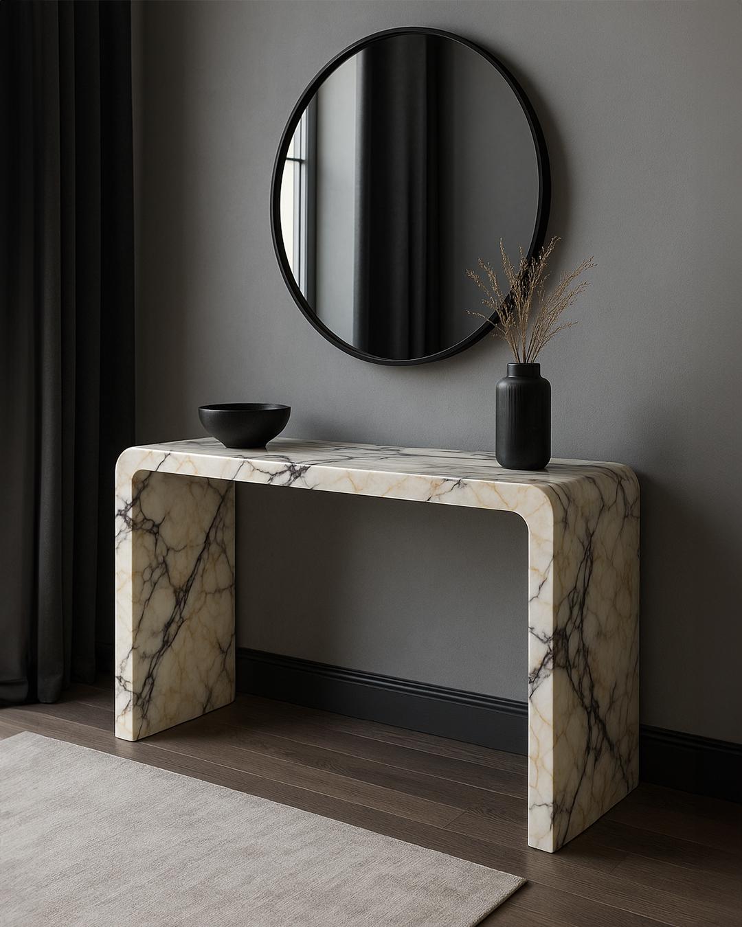 Handmade Calacatta Marble Console Table: Entryway Natural Stone Console | Luxury Modern Hallway Furniture Dresser