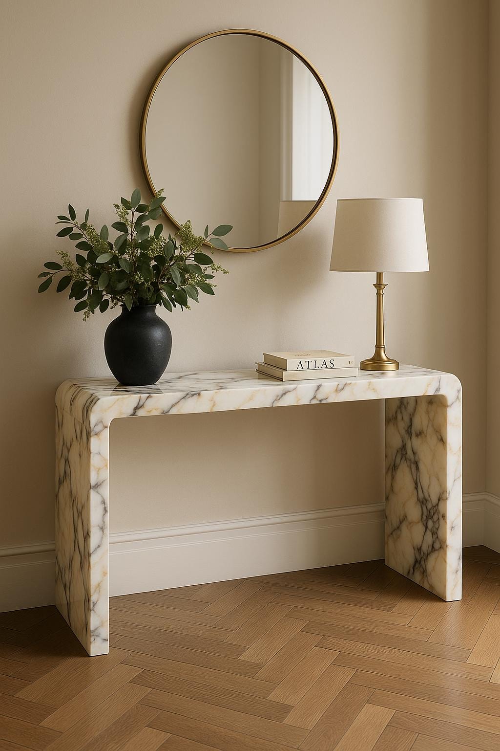 Handmade Calacatta Marble Console Table: Entryway Natural Stone Console | Luxury Modern Hallway Furniture Dresser