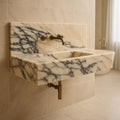 Calacatta Viola Marble Wall-Mounted Marble Sink, Handmade Stone Basin, Modern Luxury Bathroom Vanity