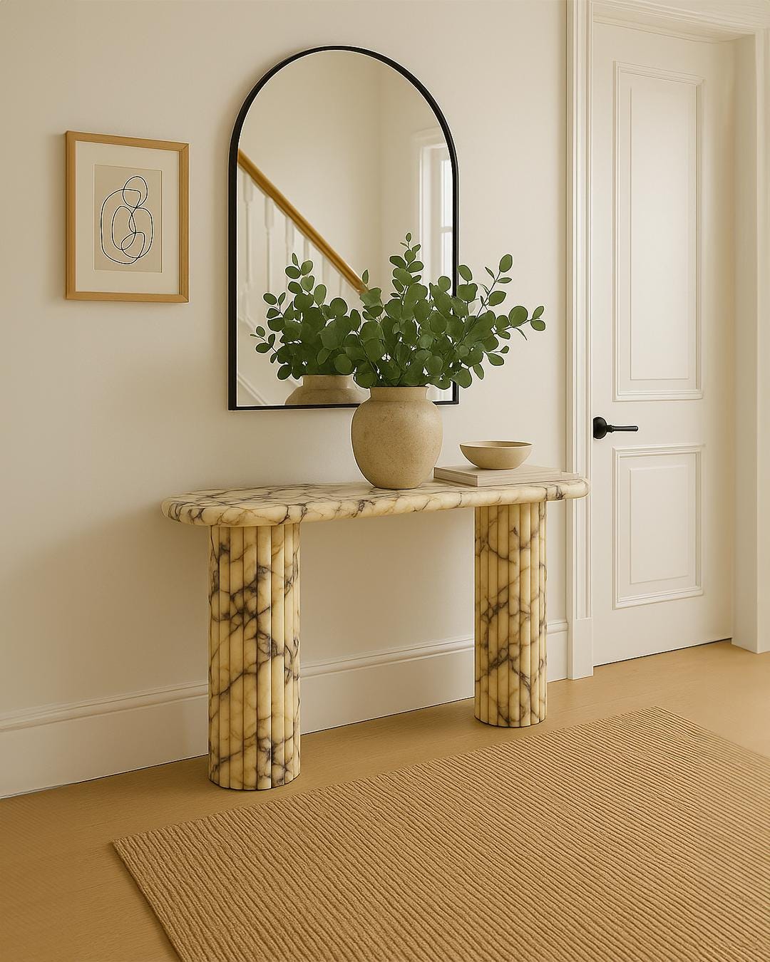 Entryway Console Table: Fluted Column Legs, Handmade Calacatta Marble,  Luxury Hallway Table