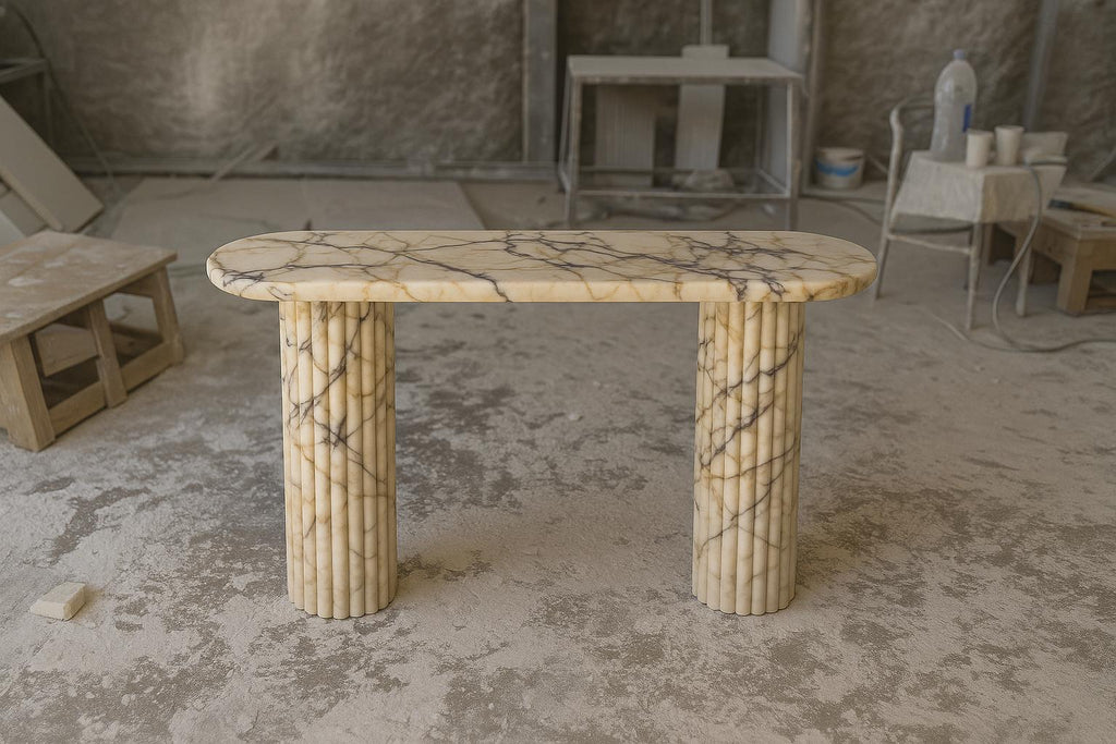 Entryway Console Table: Fluted Column Legs, Handmade Calacatta Marble,  Luxury Hallway Table