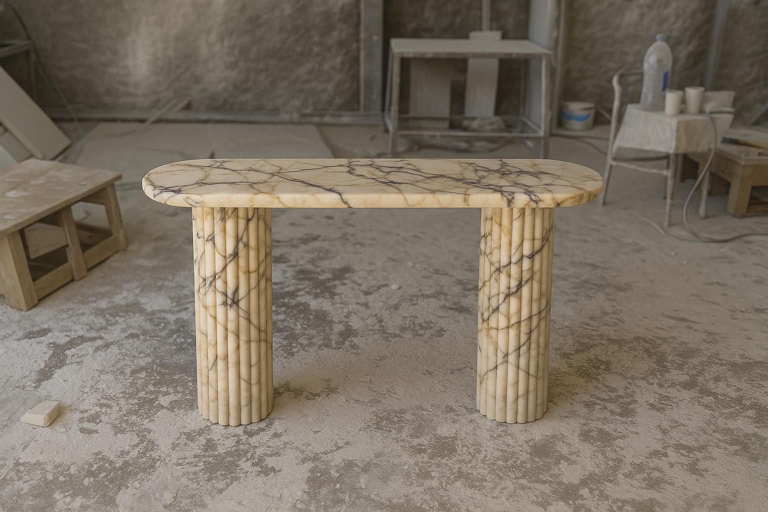 Entryway Console Table: Fluted Column Legs, Handmade Calacatta Marble,  Luxury Hallway Table