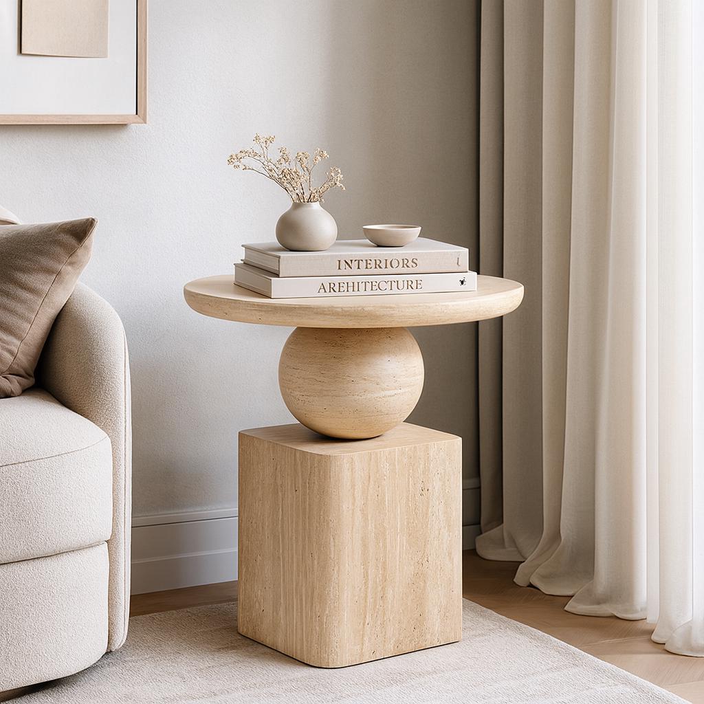 Handmade Natural Travertine Coffee Table: Modern Sculptural Stone Side Table – Luxury Home Decor Furniture