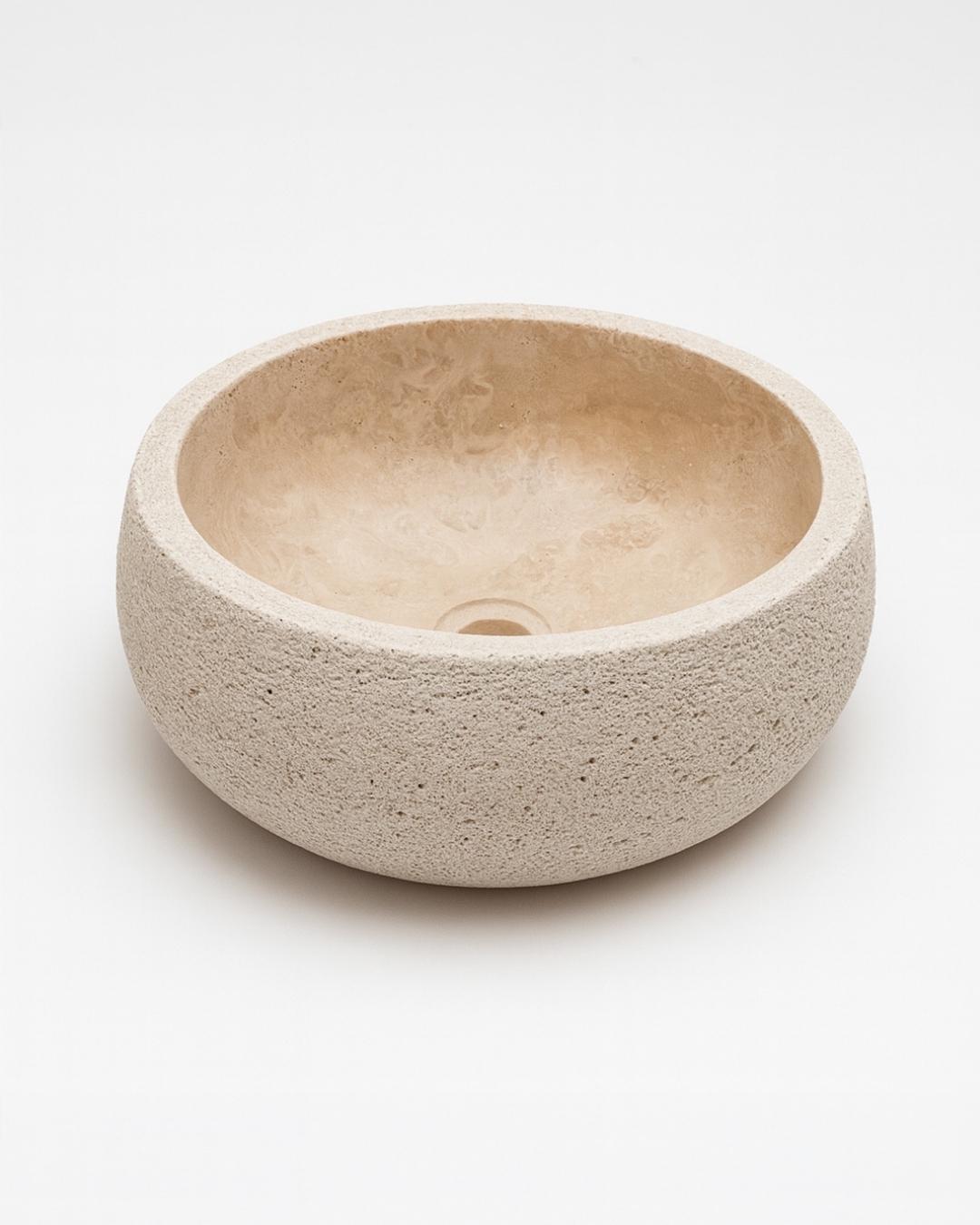 Handmade Travertine Sink Luxury Bathroom Natural Stone Round Basin Handcrafted Custom Size Vanity Sink