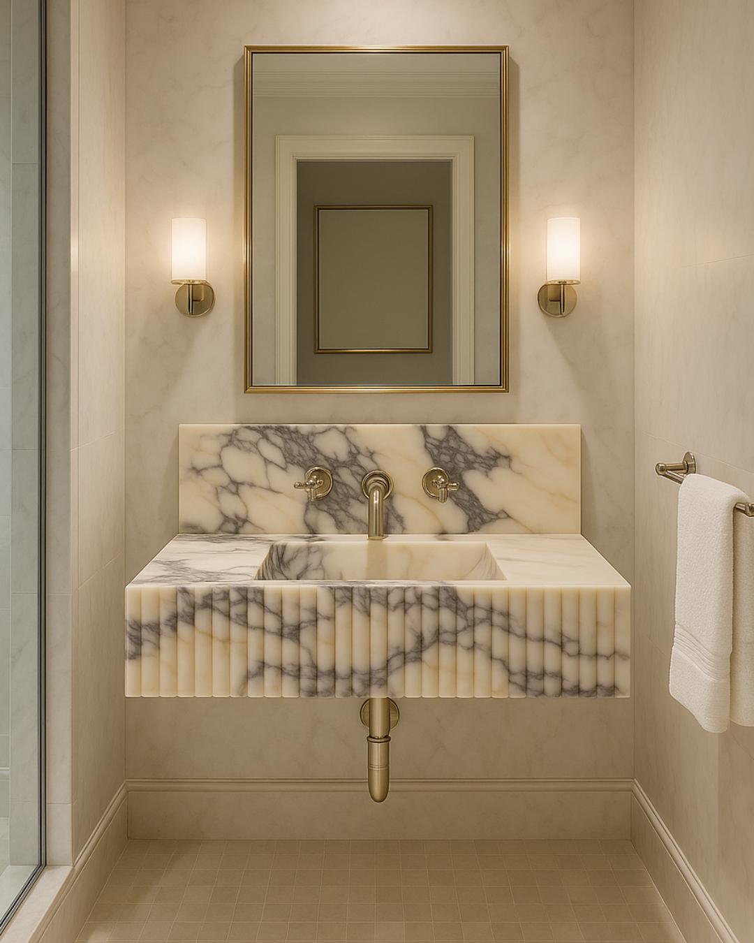 Calacatta Viola Handmade Marble Luxury Bathroom Sink With Backsplash: Custom Size Marble Stone Vanity