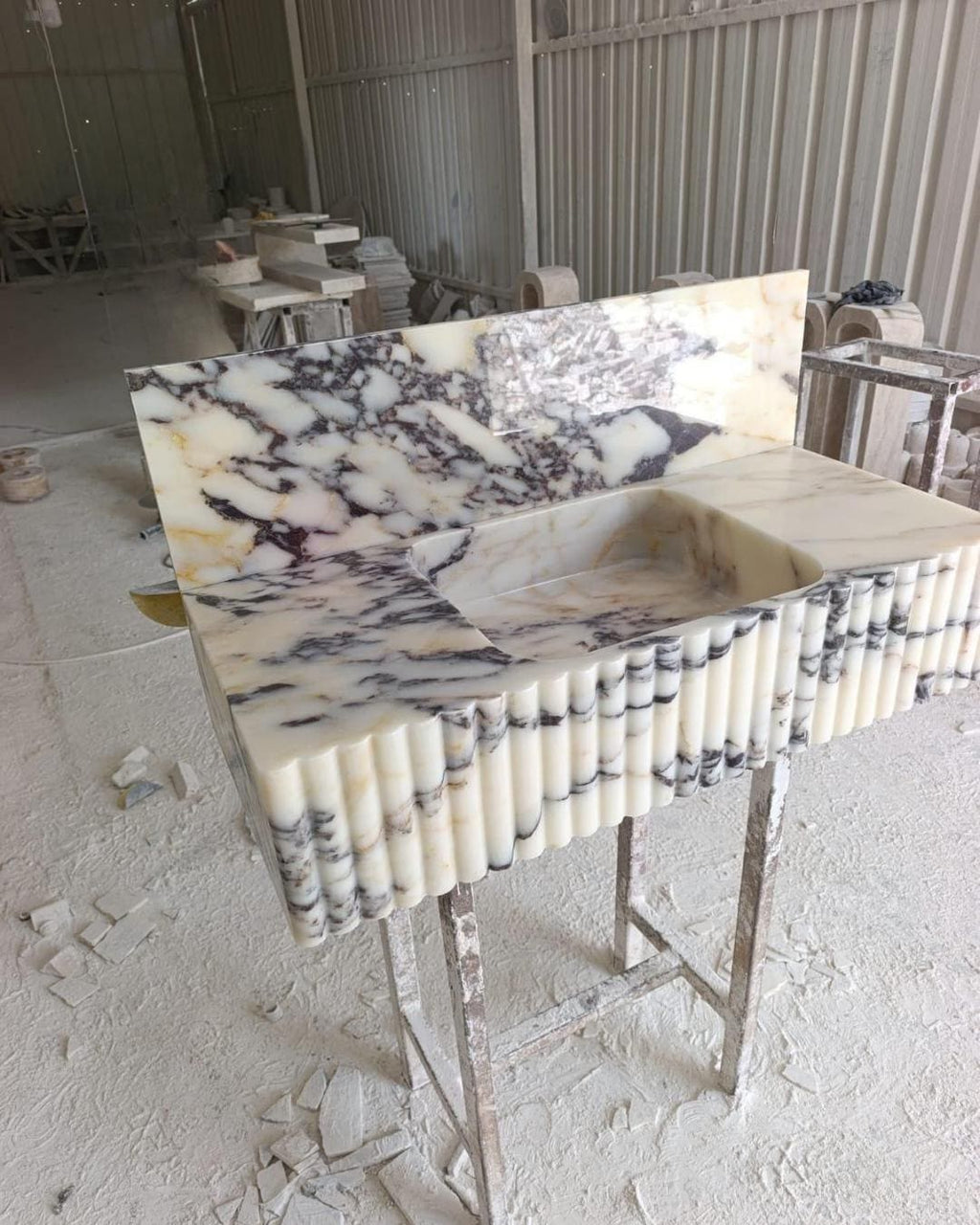 Calacatta Viola Handmade Marble Luxury Bathroom Sink With Backsplash: Custom Size Marble Stone Vanity