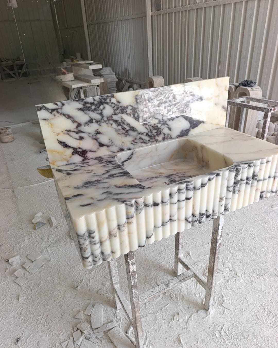 Calacatta Viola Handmade Marble Luxury Bathroom Sink With Backsplash: Custom Size Marble Stone Vanity