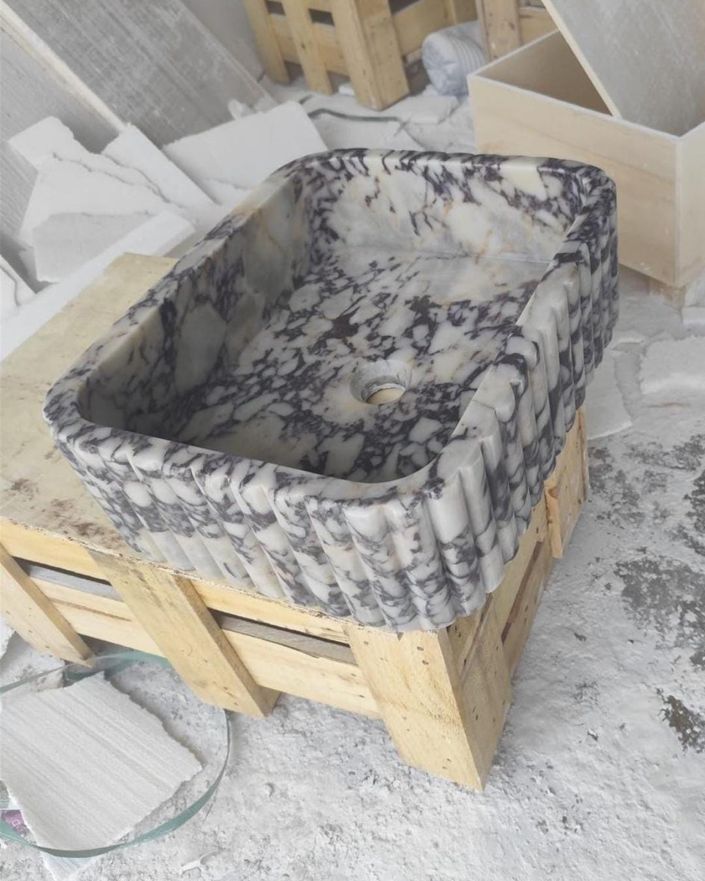 Hand Carved Calacatta Viola Marble Sink: Custom Wall Mount Vanity Basin Luxury Bathroom