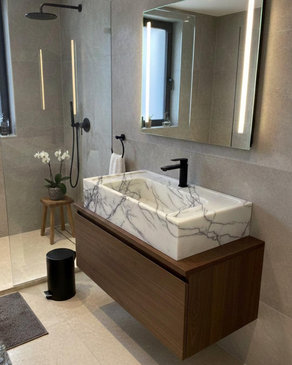 Handcrafted Lilac Marble Sink: Natural Stone Basin Luxury Handmade Bathroom Vanity Custom Size Marble