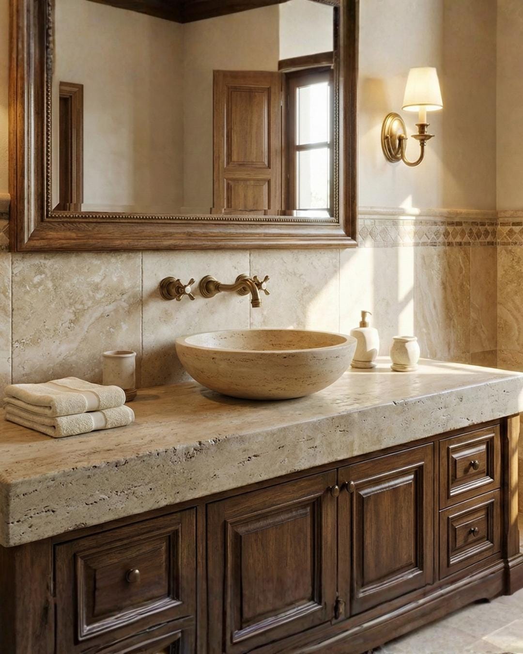 Handmade Travertine Round Marble Sink: Luxury Bathroom Vanity
