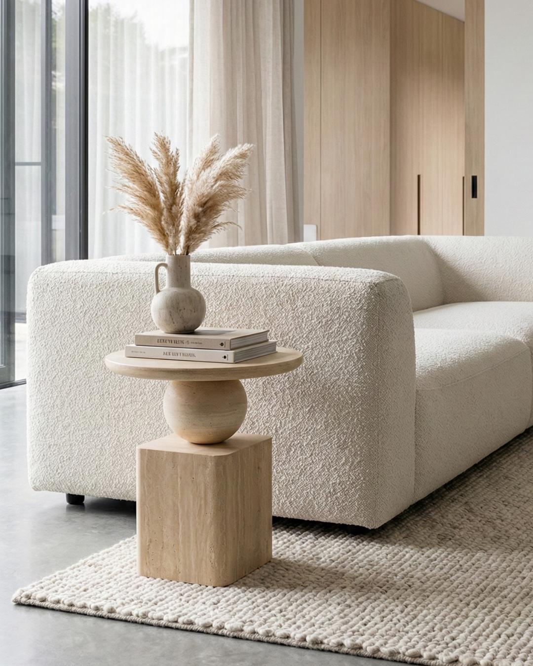 Handmade Natural Travertine Coffee Table: Modern Sculptural Stone Side Table – Luxury Home Decor Furniture