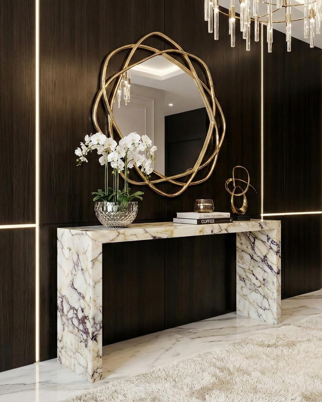 Calacatta Viola Marble Console Table Luxury Handcrafted Stone Entryway Table
