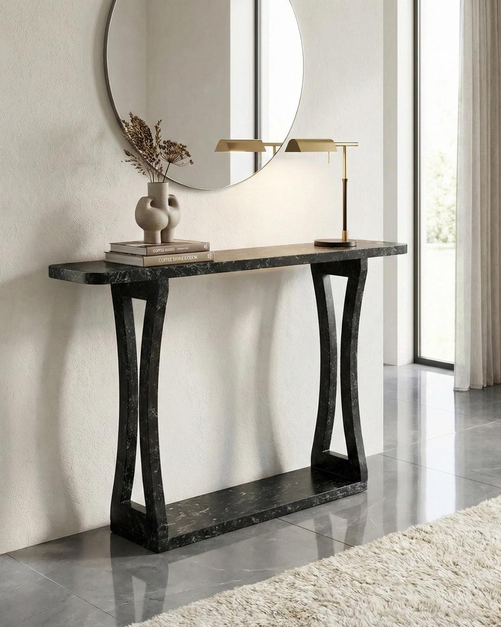 Handmade Black Marble Dresser Console Table Luxury Stone Furniture