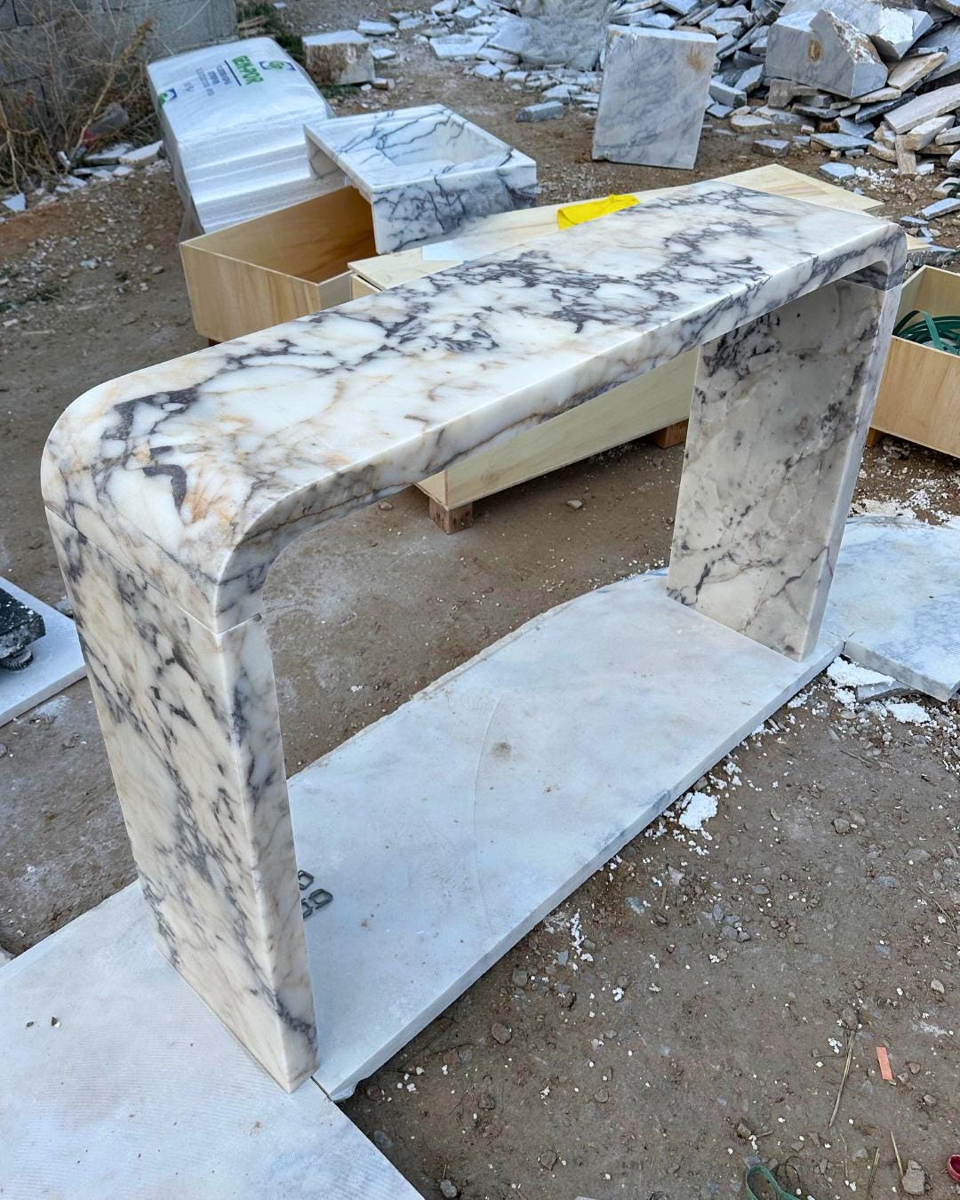 Handmade Calacatta Marble Console Table: Entryway Natural Stone Console | Luxury Modern Hallway Furniture Dresser
