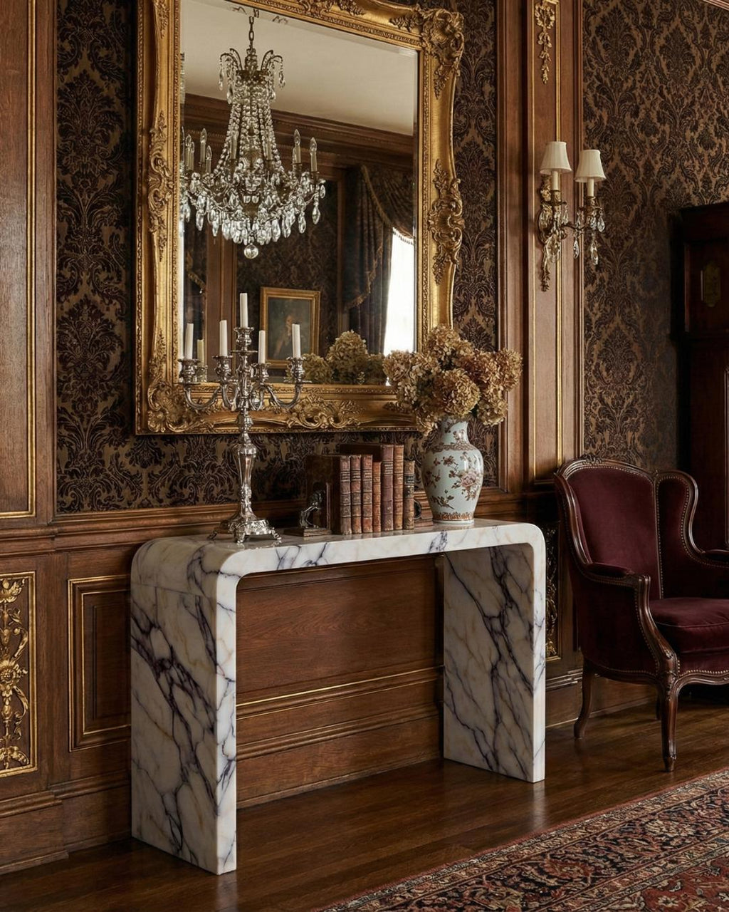 Handmade Calacatta Marble Console Table: Entryway Natural Stone Console | Luxury Modern Hallway Furniture Dresser