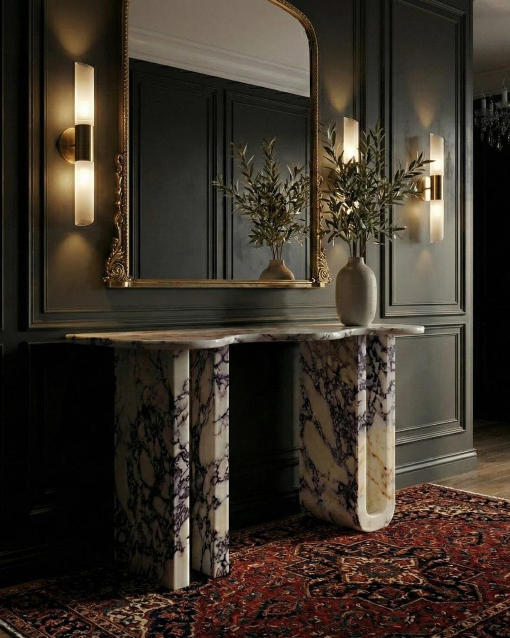 Calacatta Viola Marble Handmade Entryway Console Table: Luxury Marble Furniture Dresser
