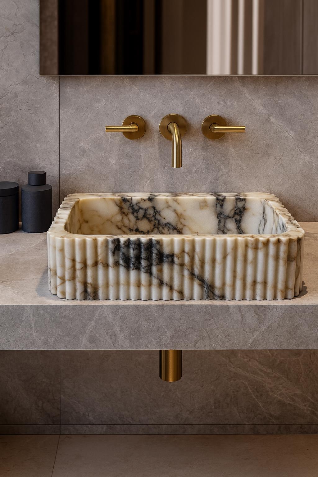 Hand Carved Calacatta Viola Marble Sink: Custom Wall Mount Vanity Basin Luxury Bathroom