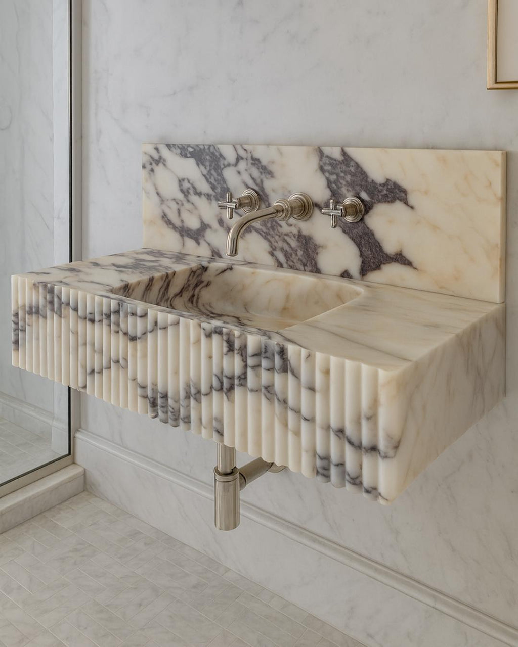 Calacatta Viola Handmade Marble Luxury Bathroom Sink With Backsplash: Custom Size Marble Stone Vanity