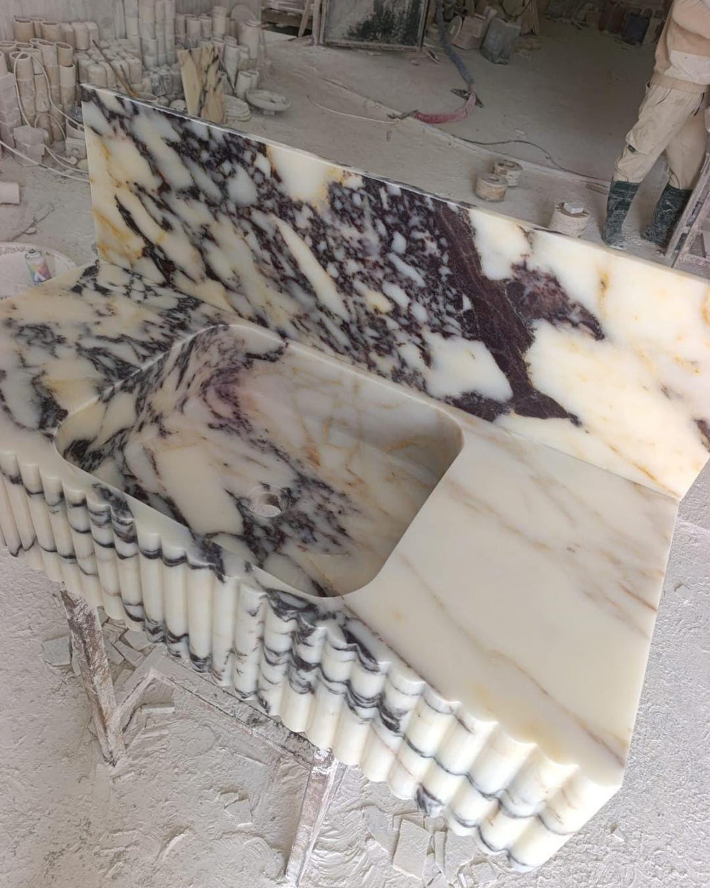 Calacatta Viola Handmade Marble Luxury Bathroom Sink With Backsplash: Custom Size Marble Stone Vanity