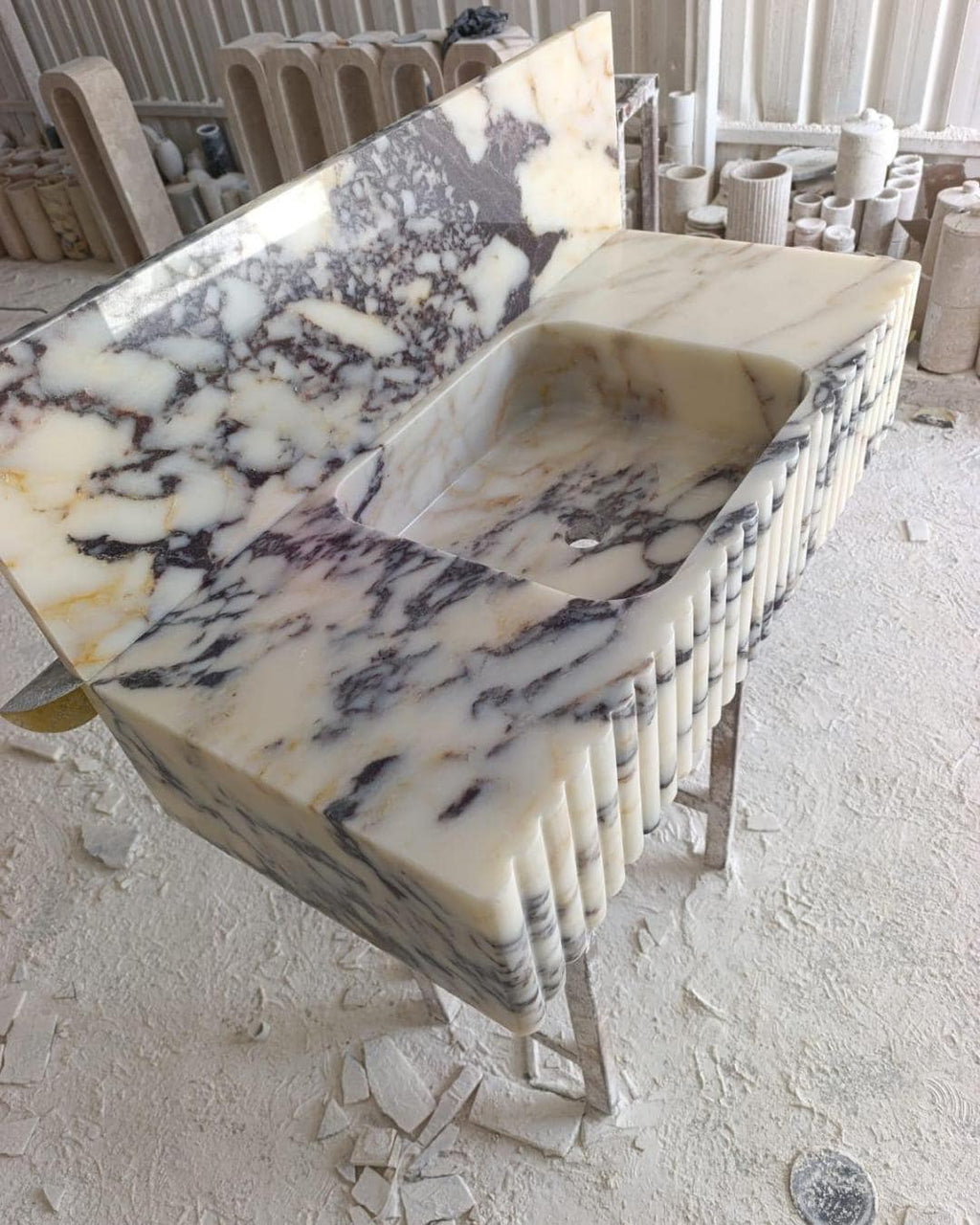 Calacatta Viola Handmade Marble Luxury Bathroom Sink With Backsplash: Custom Size Marble Stone Vanity